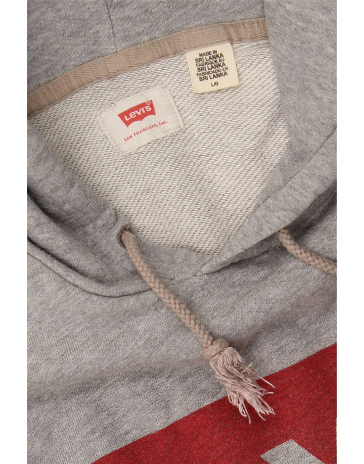 LEVI'S Mens Graphic Hoodie Jumper Large Grey Cotton