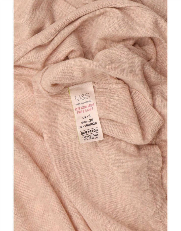 Marks & Spencer Womens Open Cardigan Sweater UK 8 Small Beige Polyamid