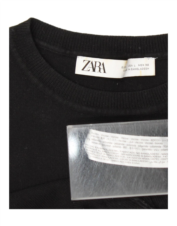 Zara Womens Crop Vest Top UK 14 Large Black Viscose