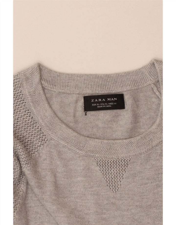 ZARA Mens Short Sleeve Crew Neck Jumper Sweater XL Grey