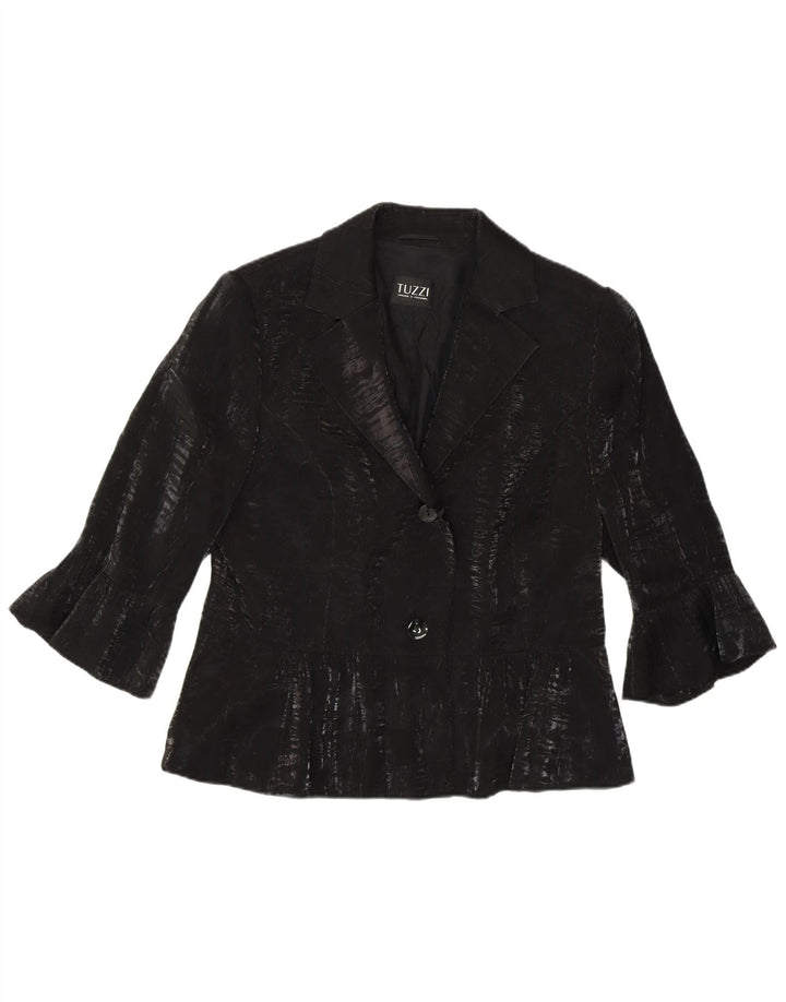 TUZZI Womens 3/4 Sleeve 2 Button Blazer Jacket UK 18 XL  Black Viscose