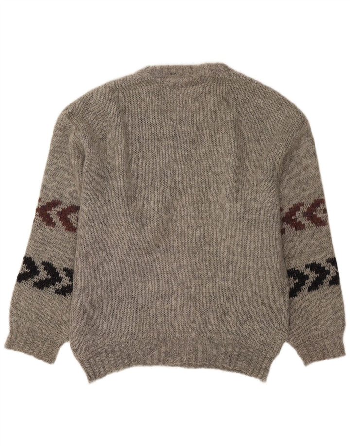 Vintage Mens Crew Neck Jumper Sweater Size 40 Medium Grey Striped