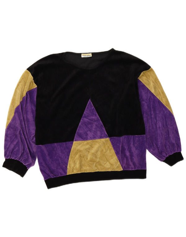 Aksamitny sweter damski w stylu vintage, UK 16, duży czarny blok kolorów