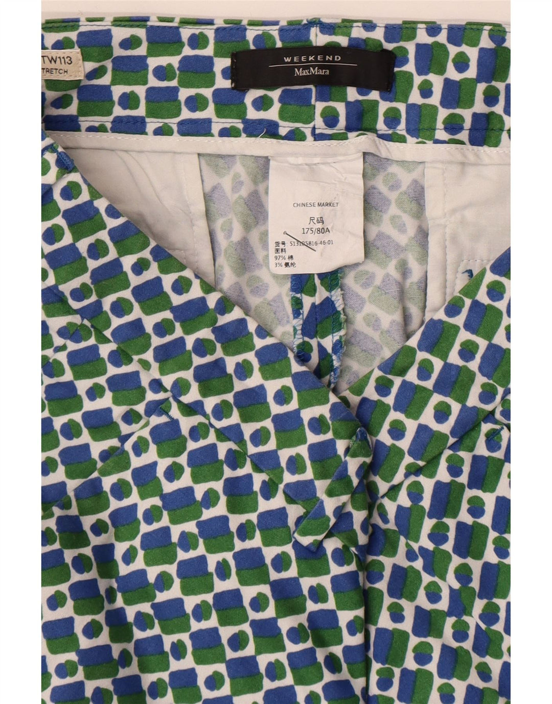 Max Mara Womens Weekend Straight Chino Trousers W32 L26 Blue Geometric