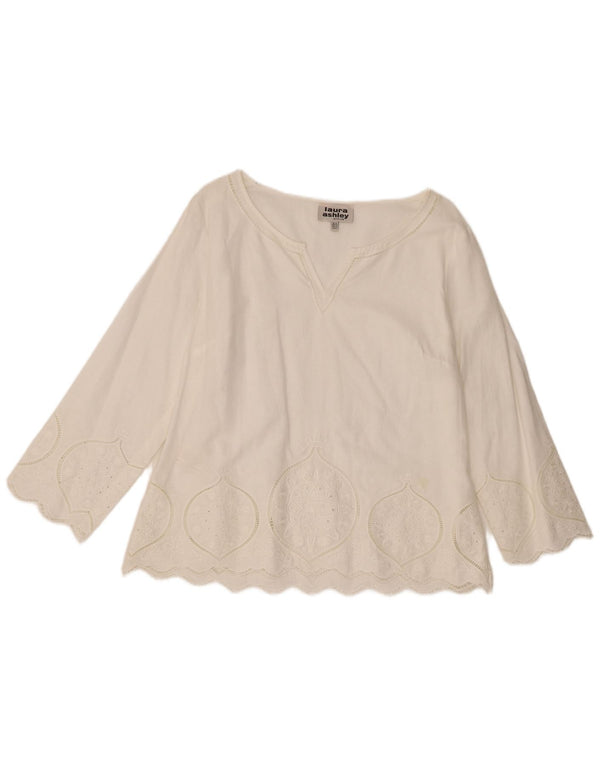Laura Ashley Womens Top 3/4 Sleeve UK 16 Large White Paisley Linen