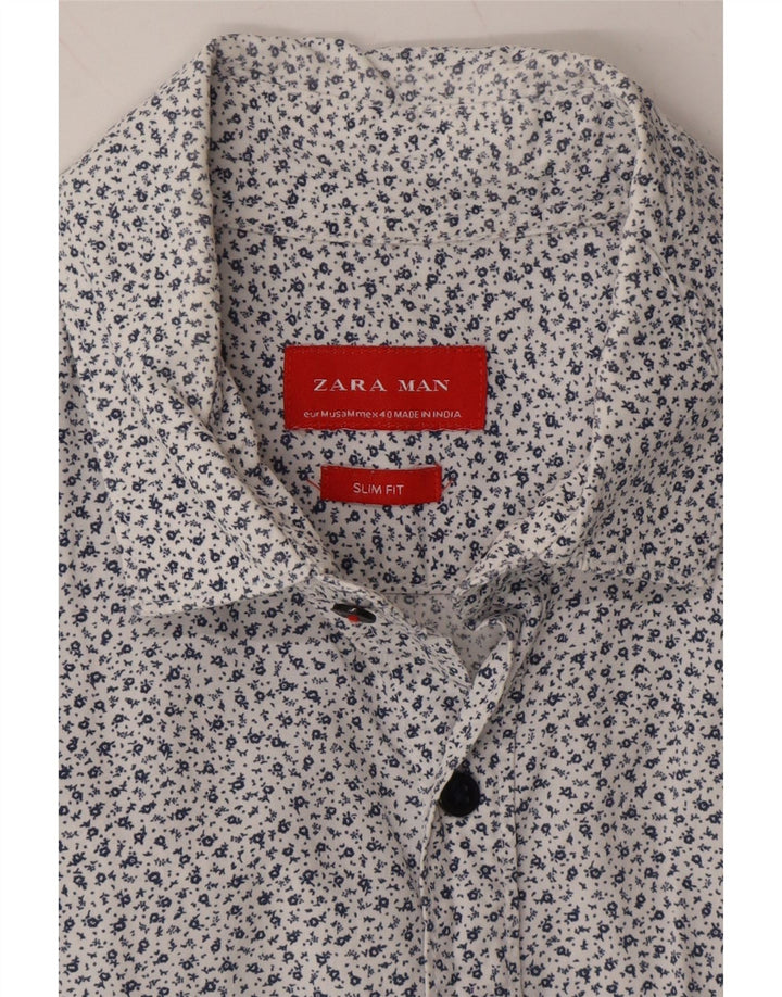 ZARA Mens Slim Fit Shirt Medium White Floral Vintage Zara and Second-Hand Zara from Messina Hembry 