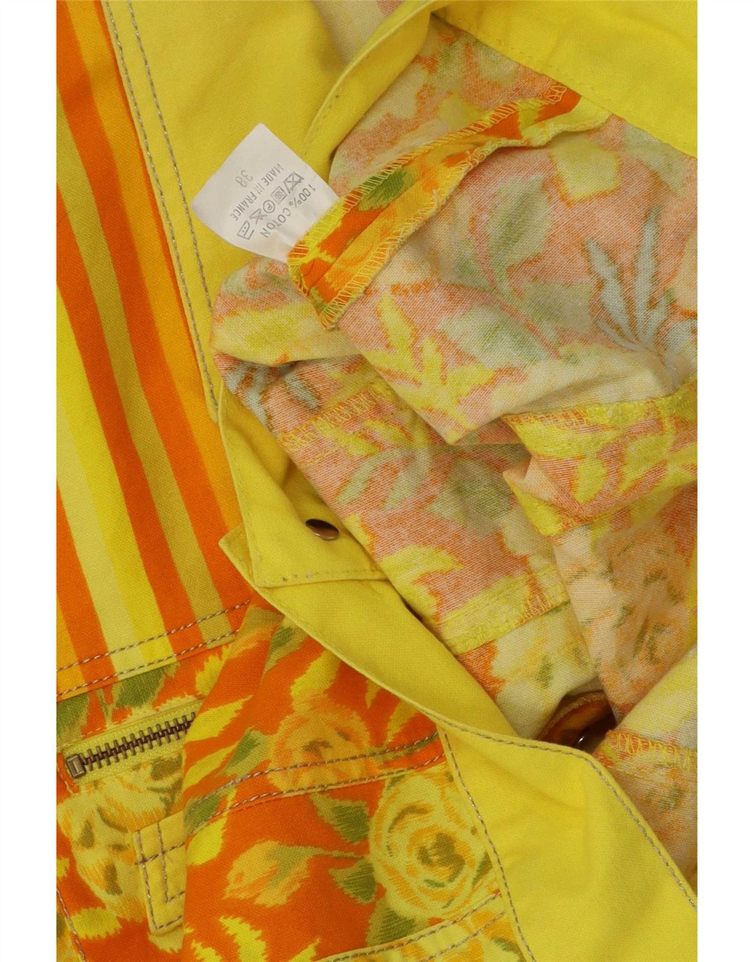 Vintage Womens Crop Bomber Jacket EU 38 Medium Yellow Floral Cotton