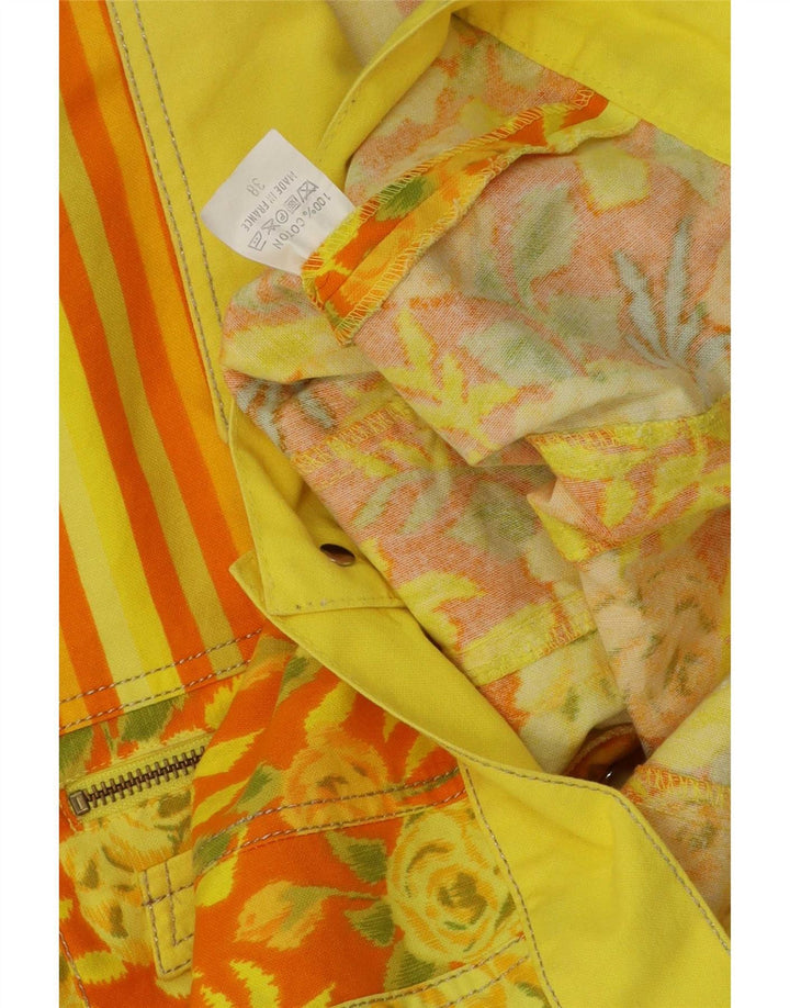 Vintage Womens Crop Bomber Jacket EU 38 Medium Yellow Floral Cotton