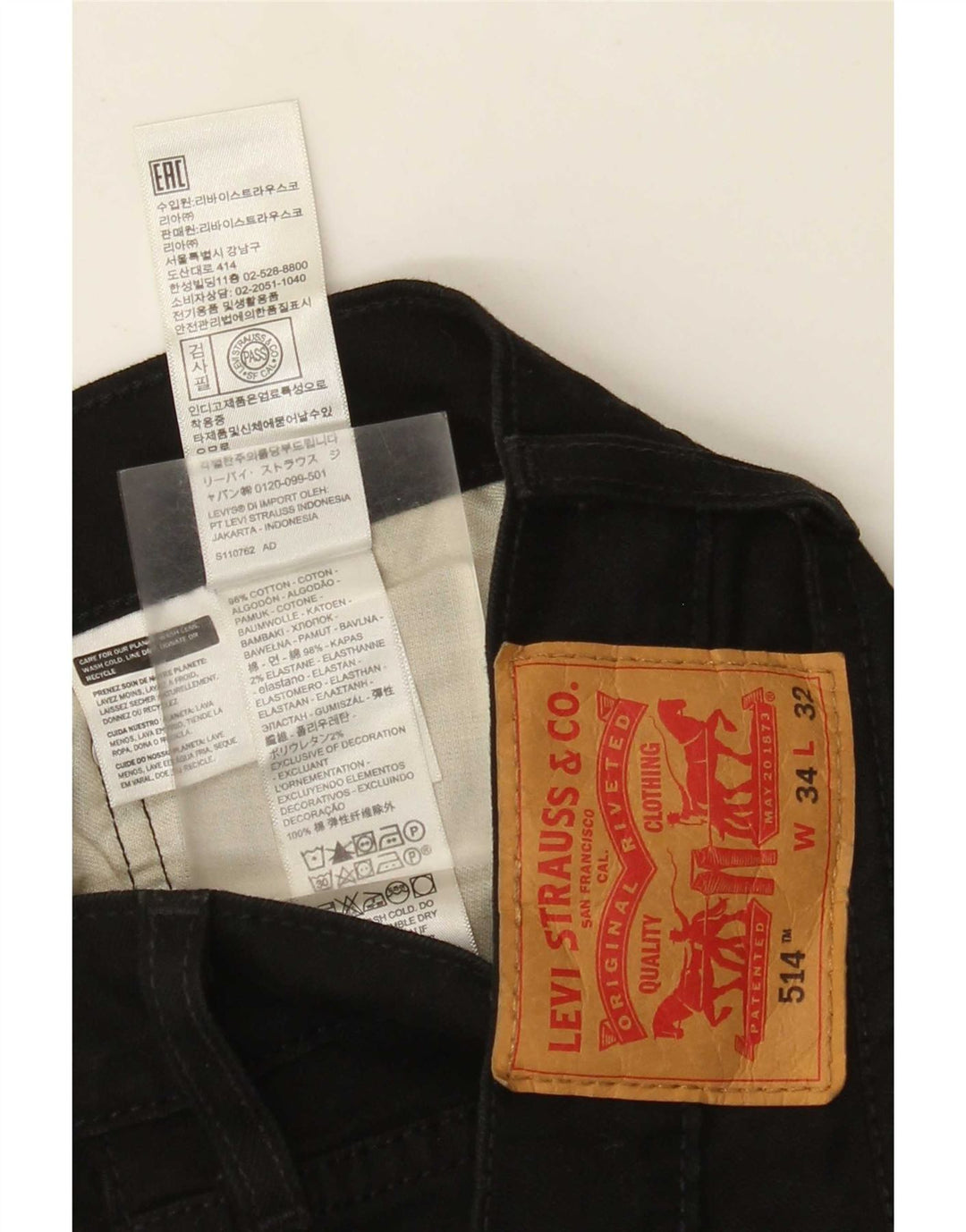 Levi's Mens 514 Straight Jeans W34 L26 Black Cotton