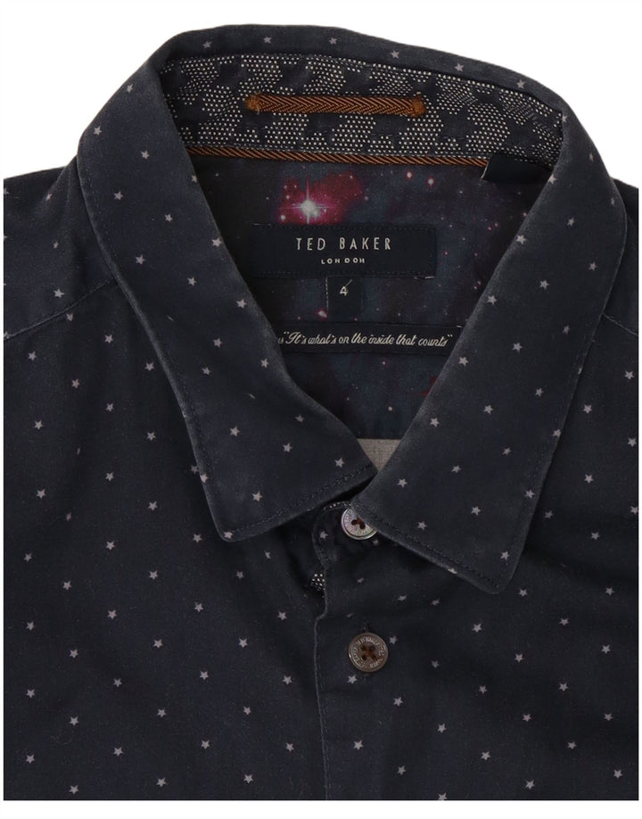 Ted Baker Herren-Hemd mit abstraktem Muster, Größe 4, groß, marineblaue Baumwolle