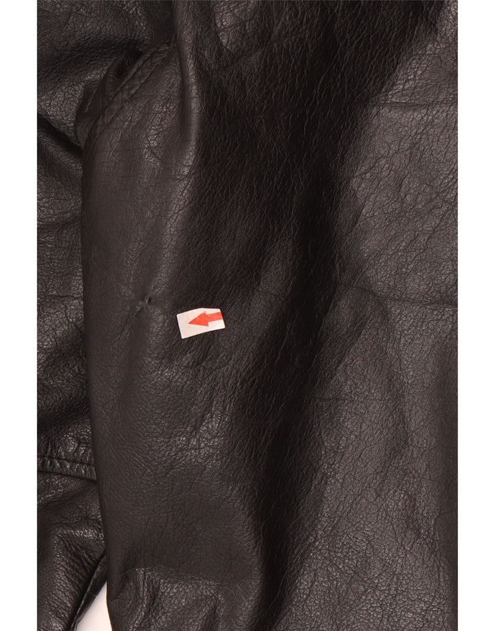 Vintage Mens Loose Fit Leather Coat UK 38 Medium Black Leather