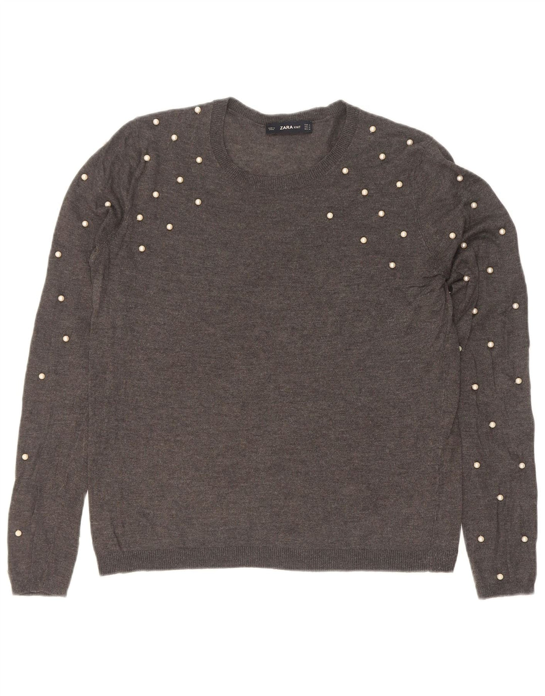 Zara Dame Boat Neck Jumper Sweater UK 14 Medium Grey Spotted