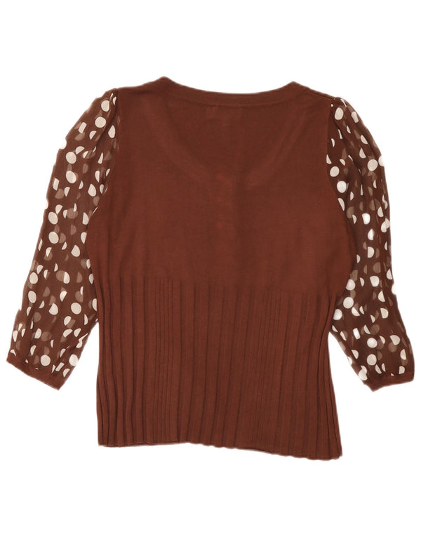 cherie damebluse med 3/4 ærmer UK 18 XL Brun Polka Dot Viscose