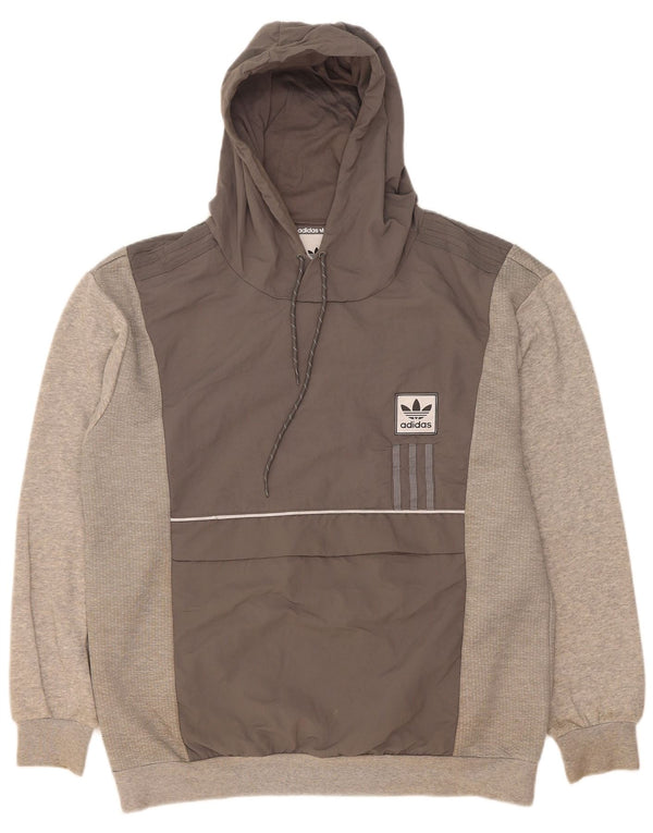Adidas Mens Hoodie Jumper Large Grey Flecked Cotton