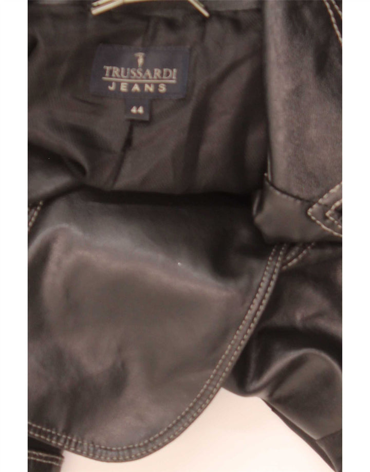 Giacca blazer in pelle da donna a 2 bottoni Trussardi Jeans UK 44 media nera