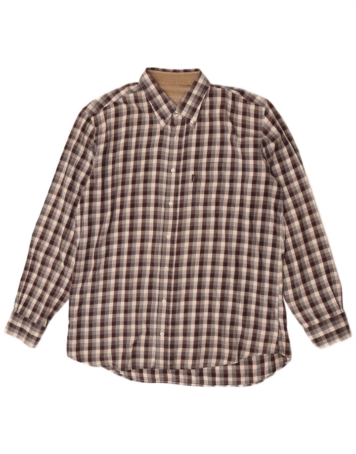 Barbour Mens Flannel Shirt Large Brown Check Cotton