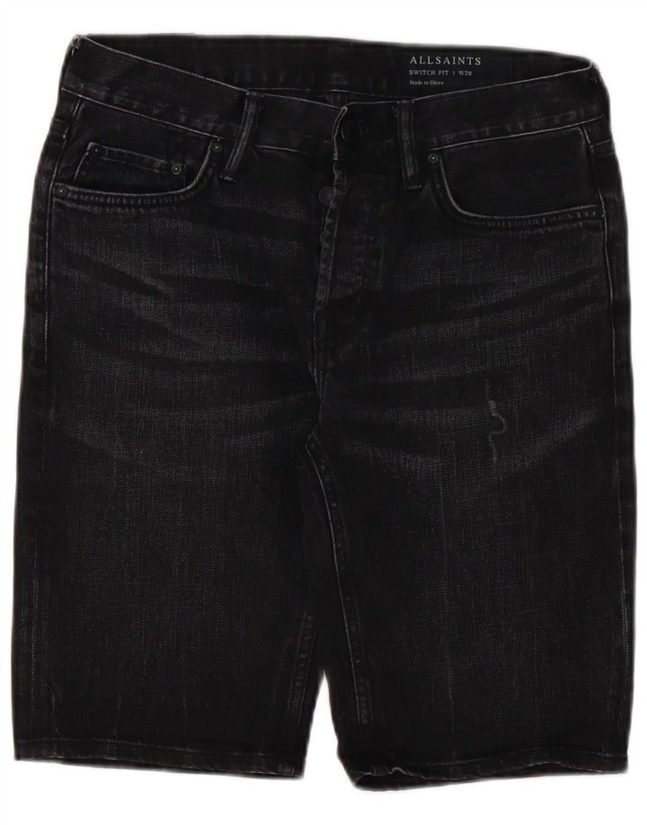 All Saints Mens Switch Fit Denim Shorts W28 Medium Black Cotton