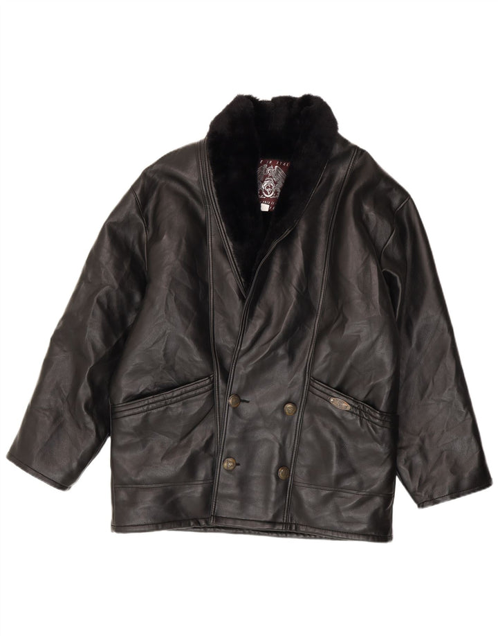 Vintage Mens Double Breasted Shearling Jacket UK 40 Large Black Shearling