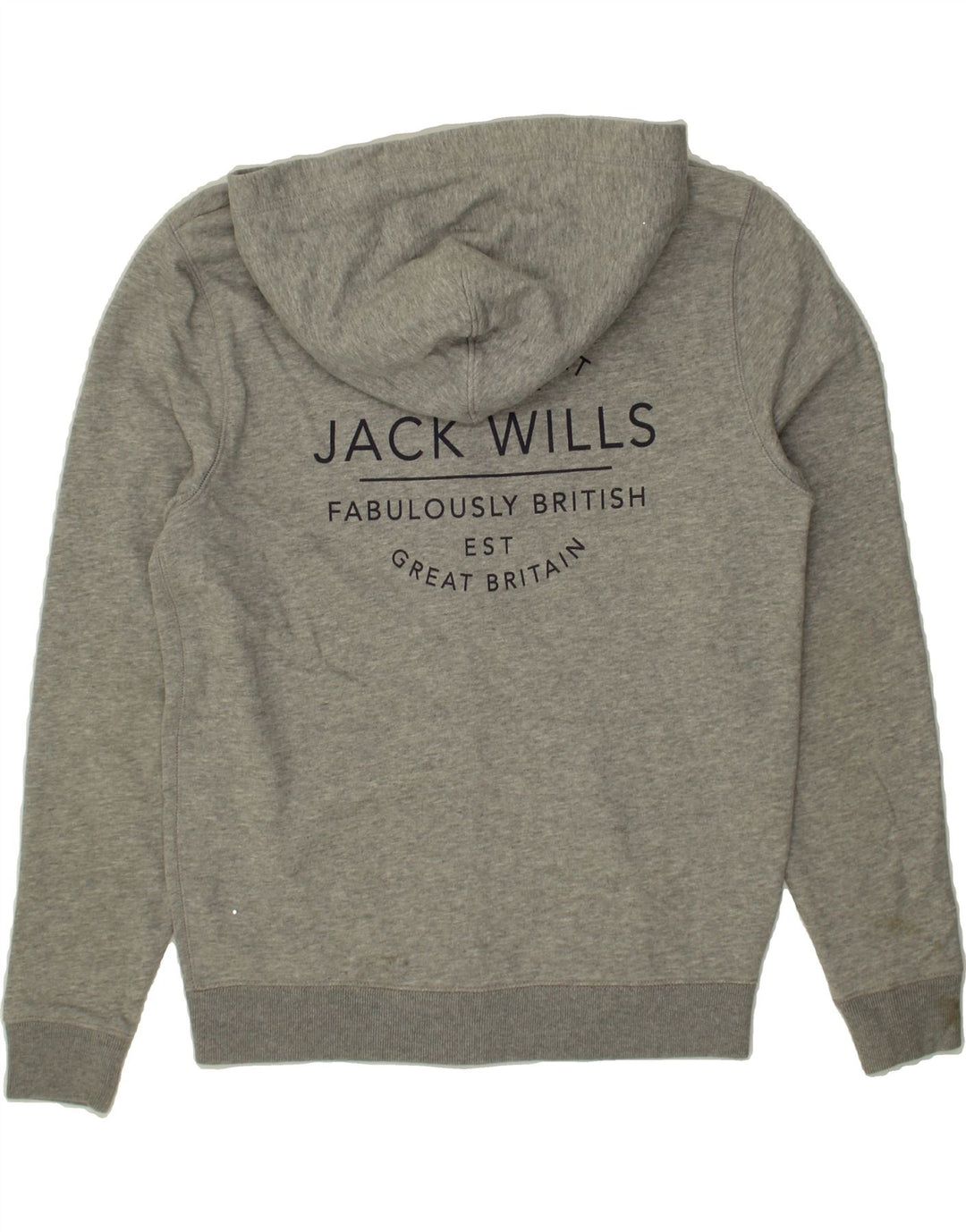 JACK WILLS Mens Graphic Zip Hoodie Sweater Medium Grey Cotton Vintage Jack Wills and Second-Hand Jack Wills from Messina Hembry 