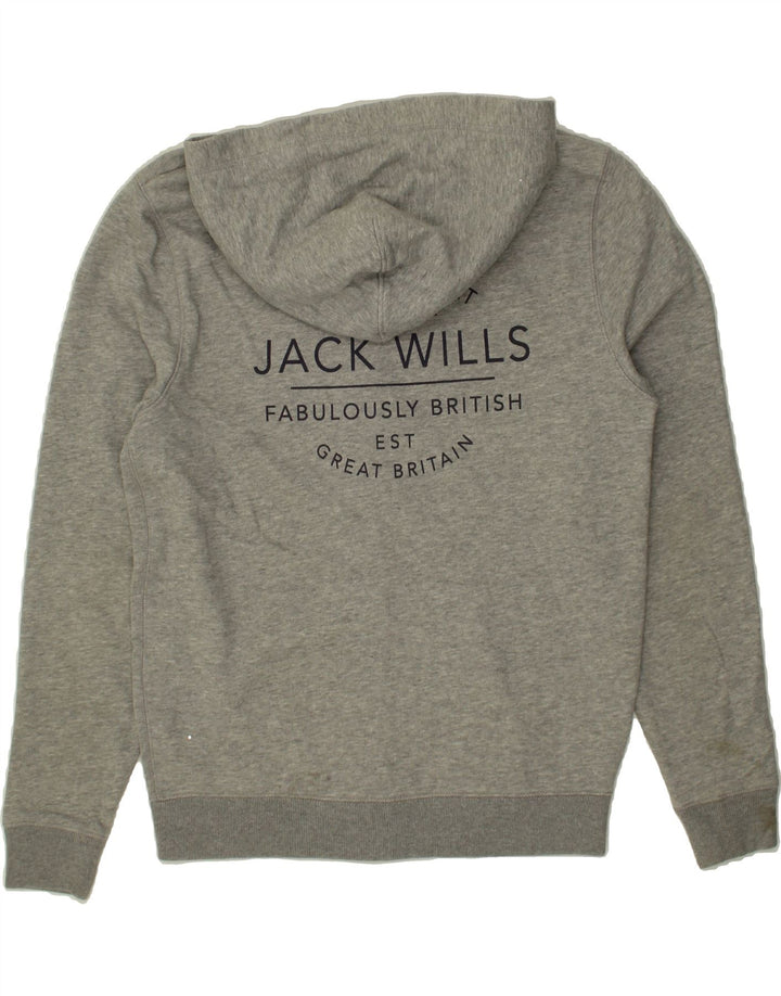 JACK WILLS Mens Graphic Zip Hoodie Sweater Medium Grey Cotton Vintage Jack Wills and Second-Hand Jack Wills from Messina Hembry 