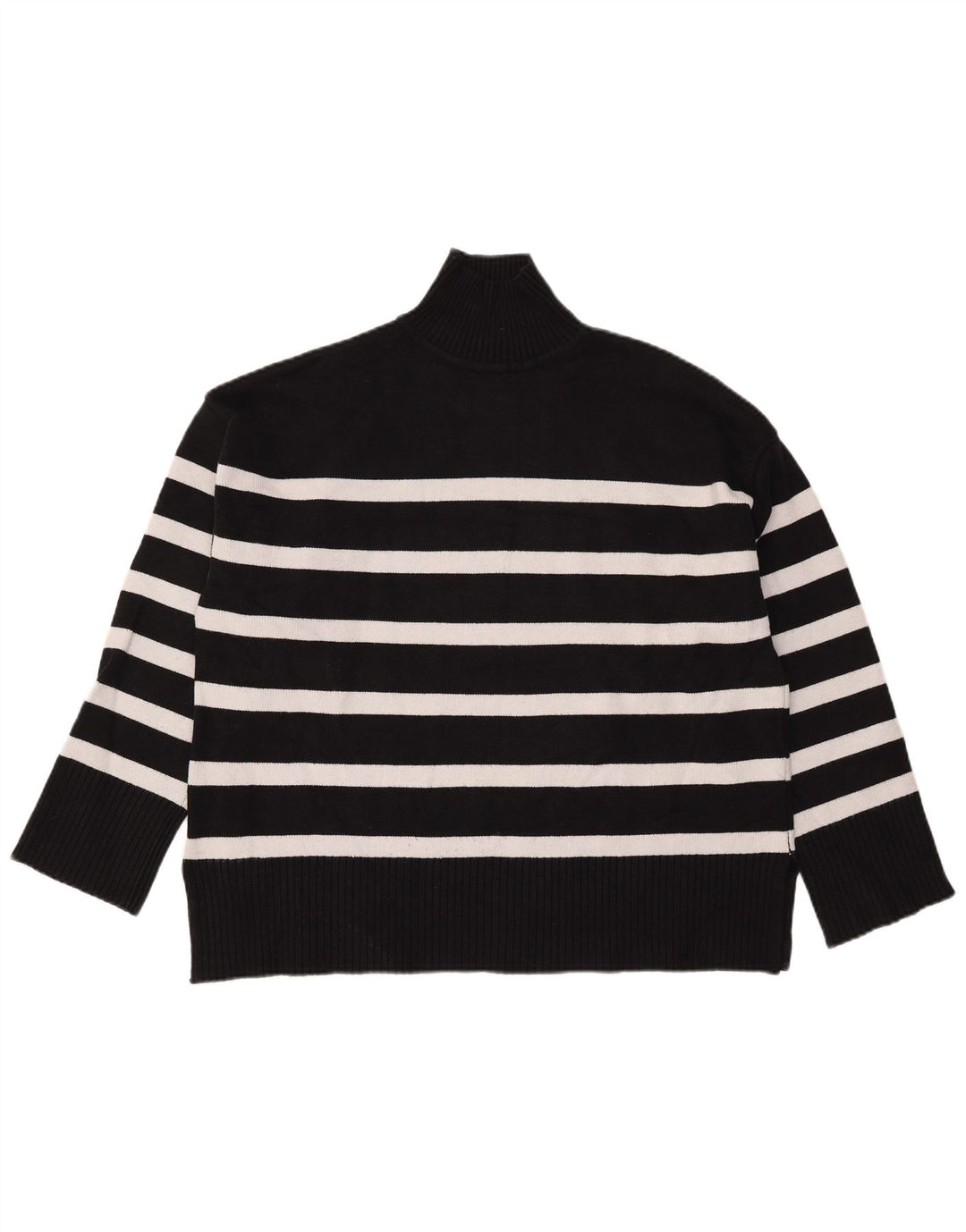 Zara Womens Oversized Turtle Neck Jumper Sweater UK 16 Large Black Striped