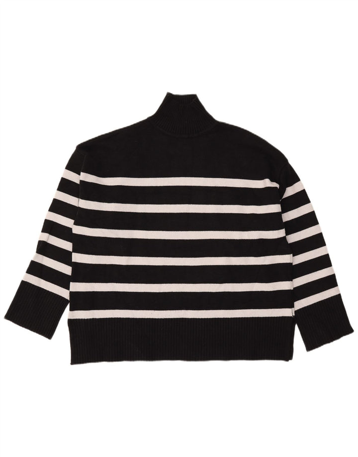 Zara Womens Oversized Turtle Neck Jumper Sweater UK 16 Large Black Striped