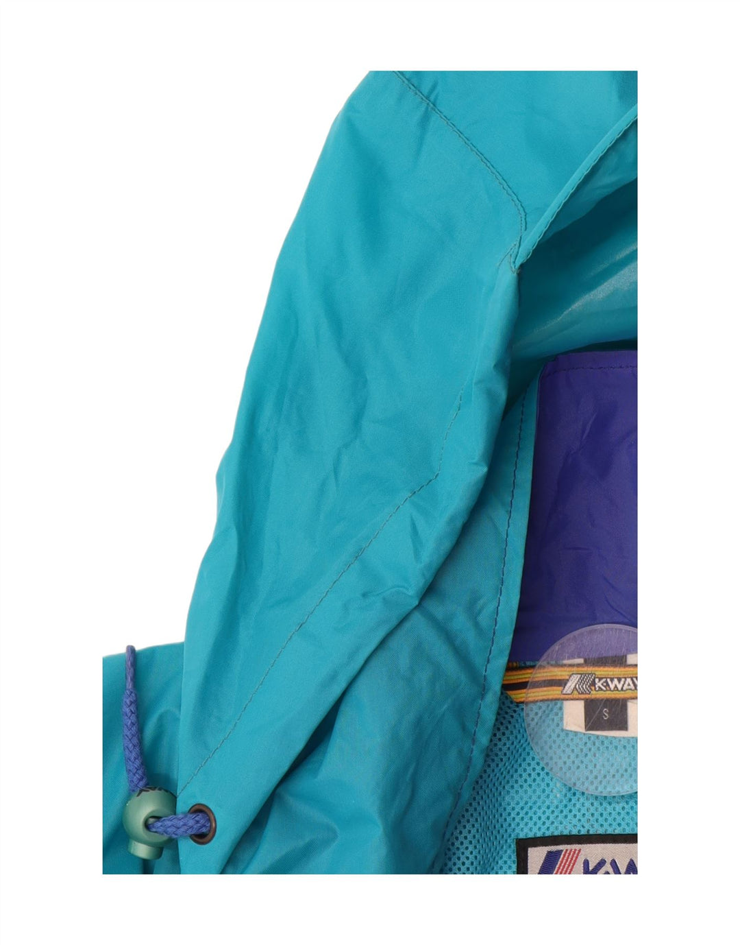 K-WAY Mens Hooded Rain Jacket UK 36 Small Blue Colourblock Polyamide