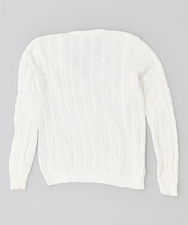 RALPH LAUREN Womens V-Neck Jumper Sweater UK 14 Large White Cotton