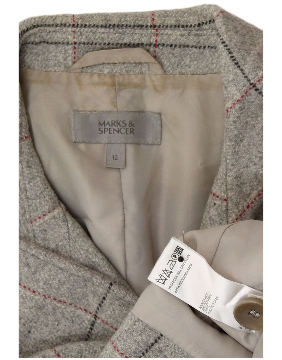 Marks & Spencer Womens Blazer Jacket UK 12 Medium Grey Check