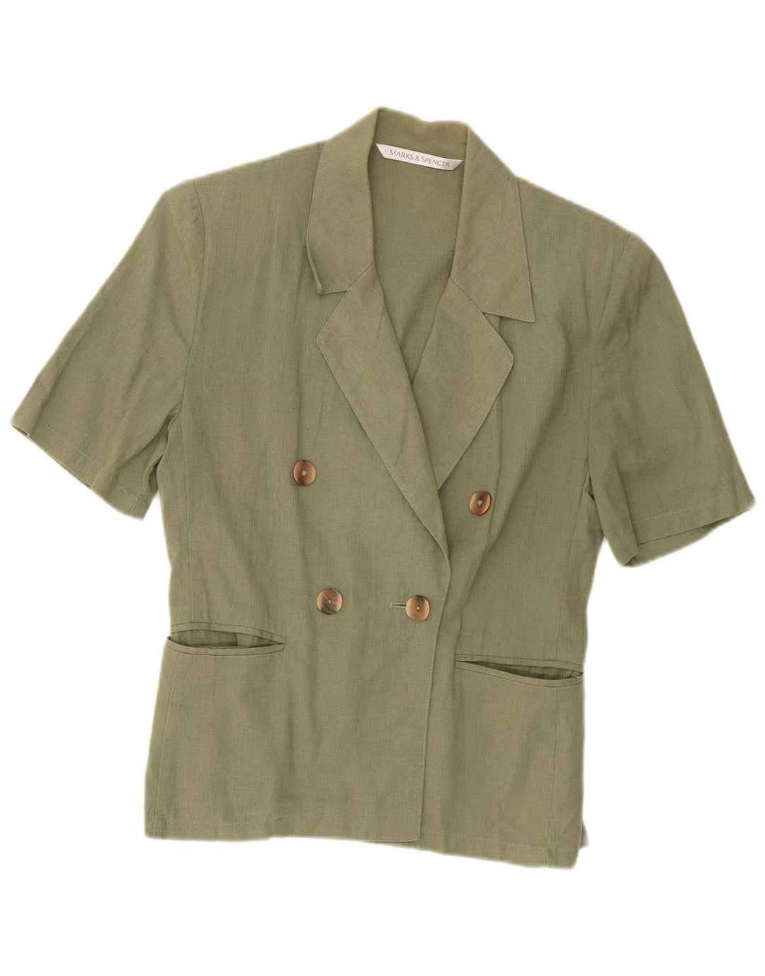 Marks & Spencer Womens Short Sleeve Blazer Jacket UK 10 Small Khaki