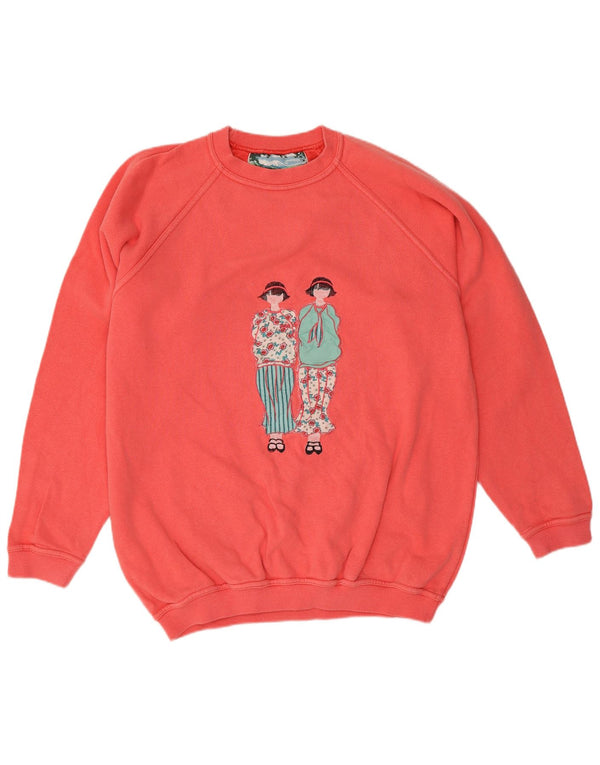 Naj Oleari Pulover cu grafic pentru femei UK 12 Medium Pink Bumbac Retro