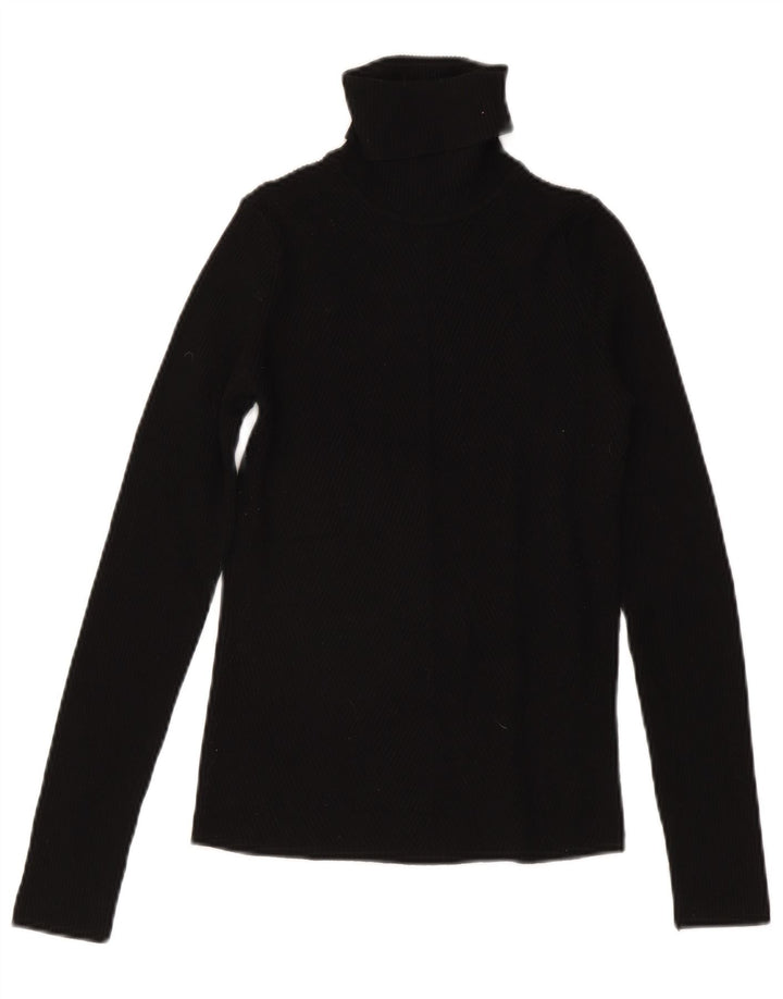 Zara Womens Roll Neck Blouse Top UK 12 Moyen Noir Viscose