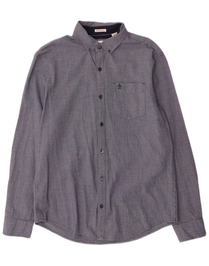 Penguin Mens Heritage Slim Fit Shirt Medium Blue Cotton