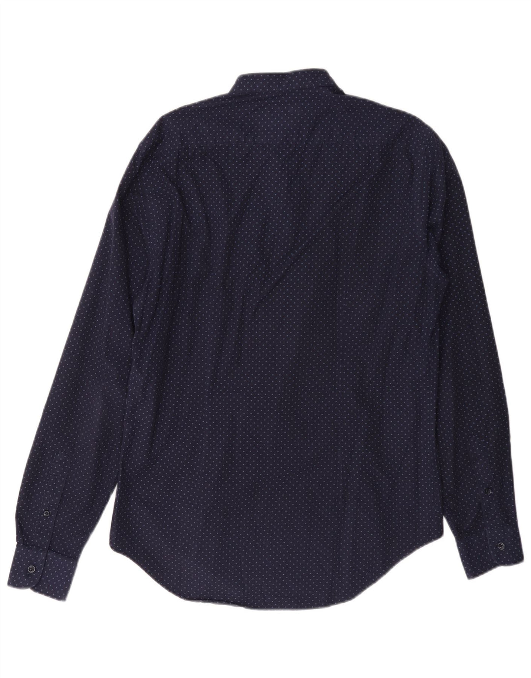 Zara Mens Slim Fit Shirt Medium Navy Blue Spotted Cotton