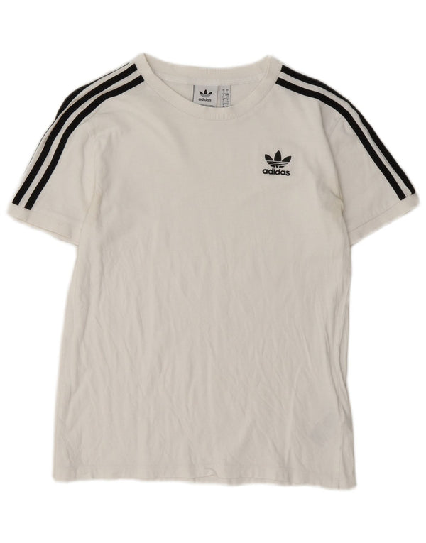 Adidas Dame Grafisk T-Shirt Top UK 10 Small White Bomuld