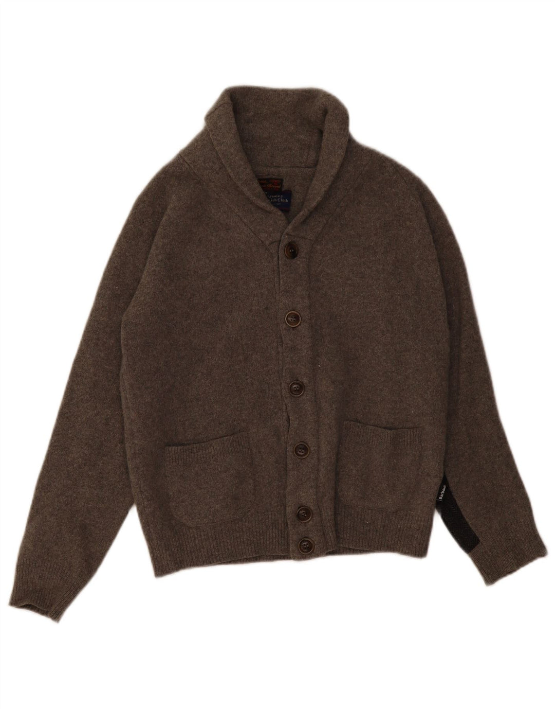 BARBOUR Boys Cardigan Sweater 11-12 Years Large Grey Colourblock Wool