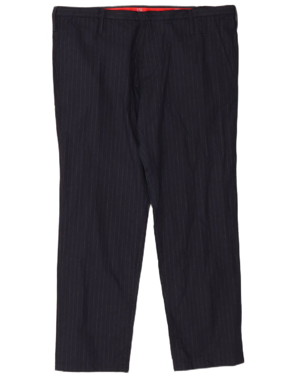 Iceberg Mens Straight Chino Trousers IT 52 XL W36 L28 Navy Blue Pinstripe