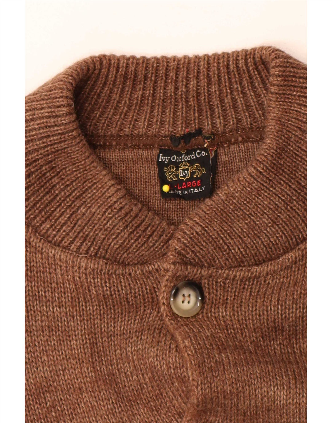 Ivy Oxford Herre Button Neck Jumper Sweater Stor Brun Uld