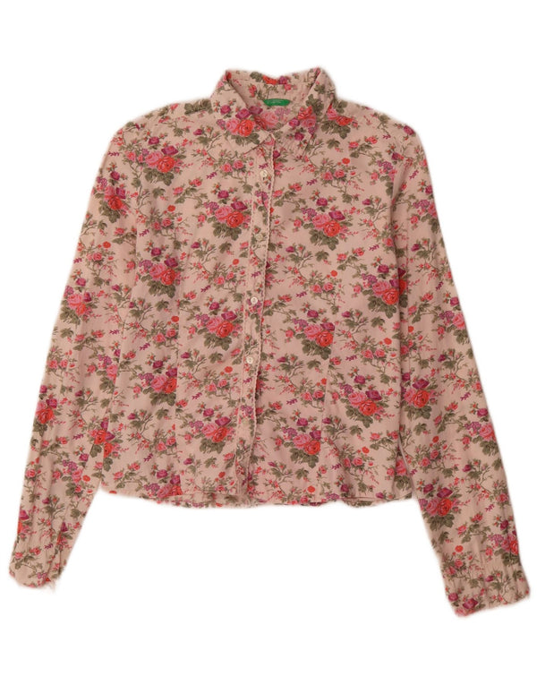 Benetton pigeskjorte 11-12 år XL Pink blomsterbomuld