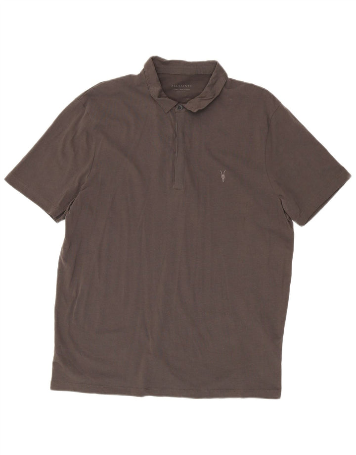 All Saints Mens Regular Fit Polo Shirt XL Grey Cotton