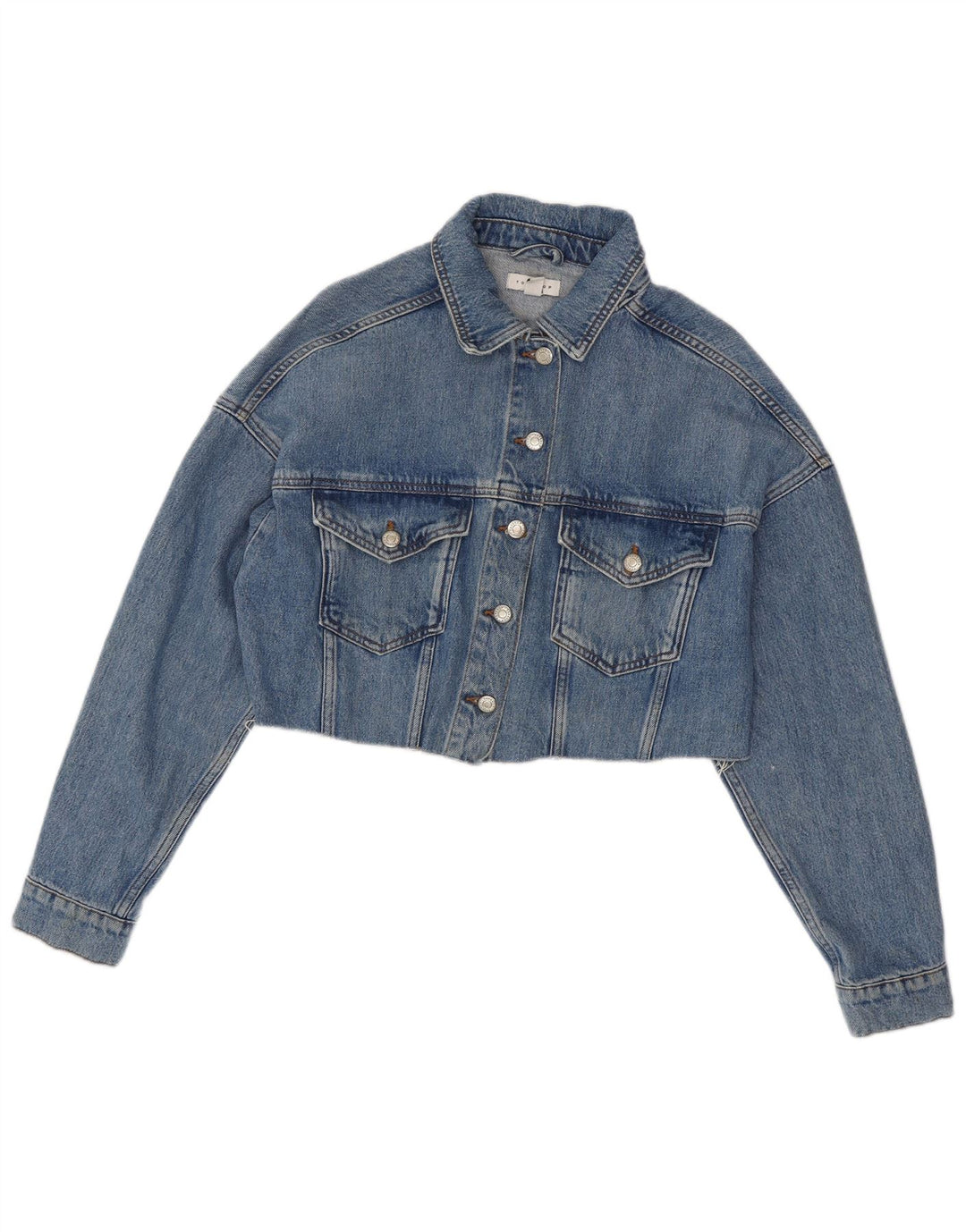 Topshop Womens Crop Oversized Denim Jacket UK 10 Small Blue Cotton