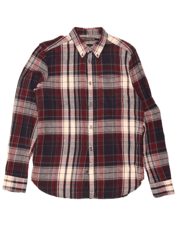 French Connection Mens Flannel Shirt Medium Burgundy Check Cotton