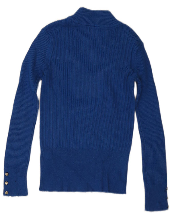 Marks & Spencer Damen Crop Rollkragenpullover Pullover UK 6 XS Blaue Viskose