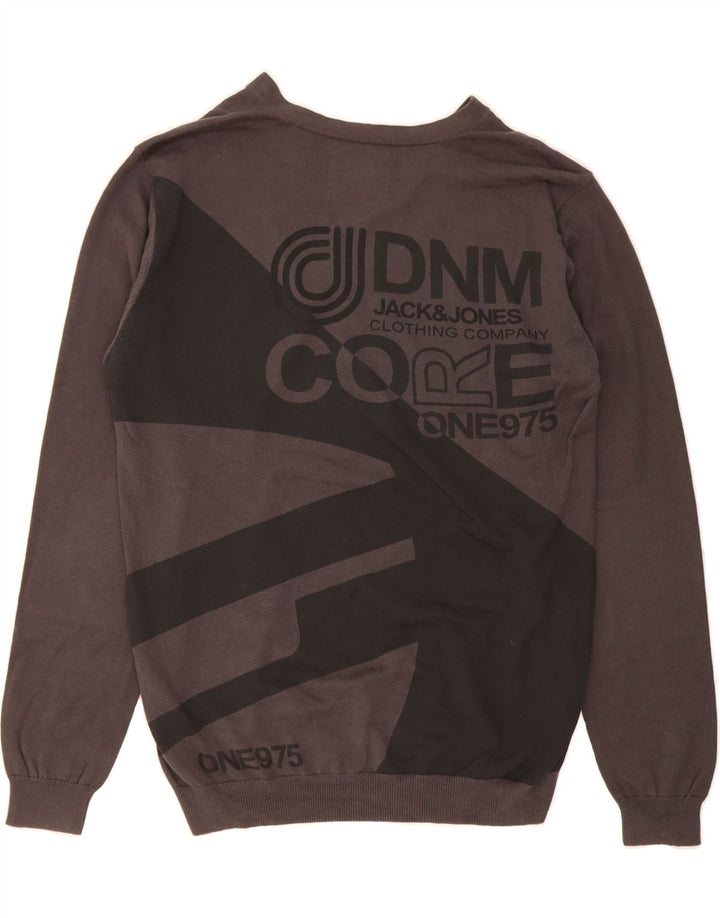 JACK & JONES Mens Graphic V-Neck Jumper Sweater Large Grey Colourblock Vintage Jack & Jones and Second-Hand Jack & Jones from Messina Hembry 