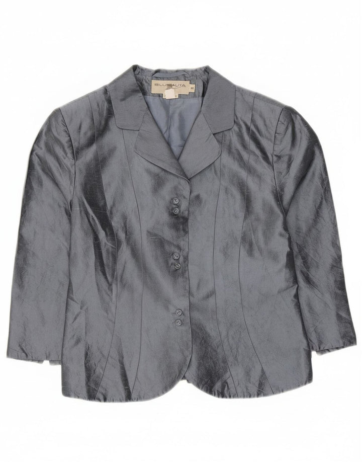 Blunauta Dame Crop 6 Button Blazer Jacket IT 42 Medium Grey Silke