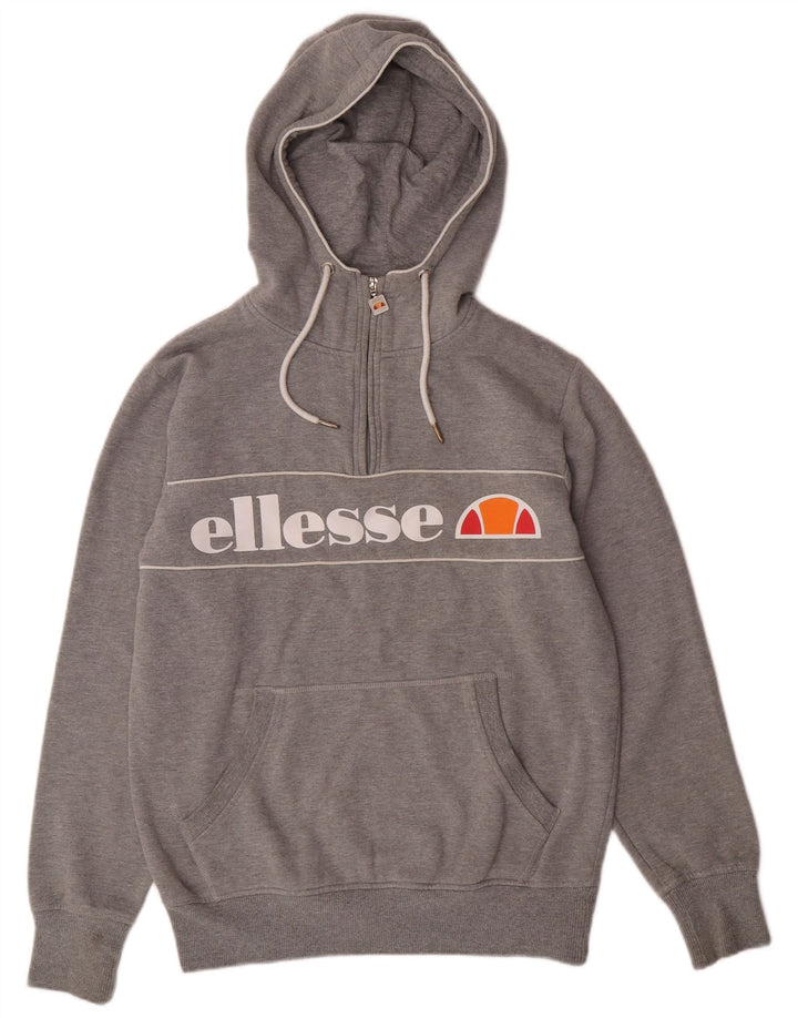 ELLESSE Mens Graphic Zip Neck Hoodie Jumper Medium Grey Cotton