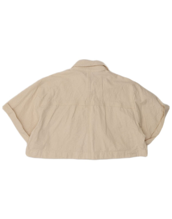 Zara Womens Short Sleeve Crop Shirt UK 14 Medium Beige Cotton
