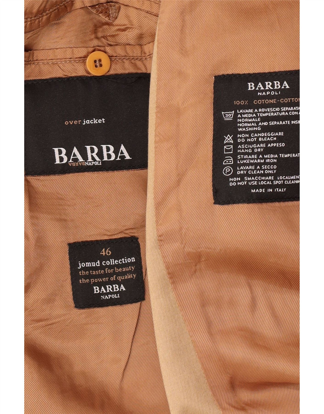 Barba Mens Overcoat IT 46 Small Beige Cotton