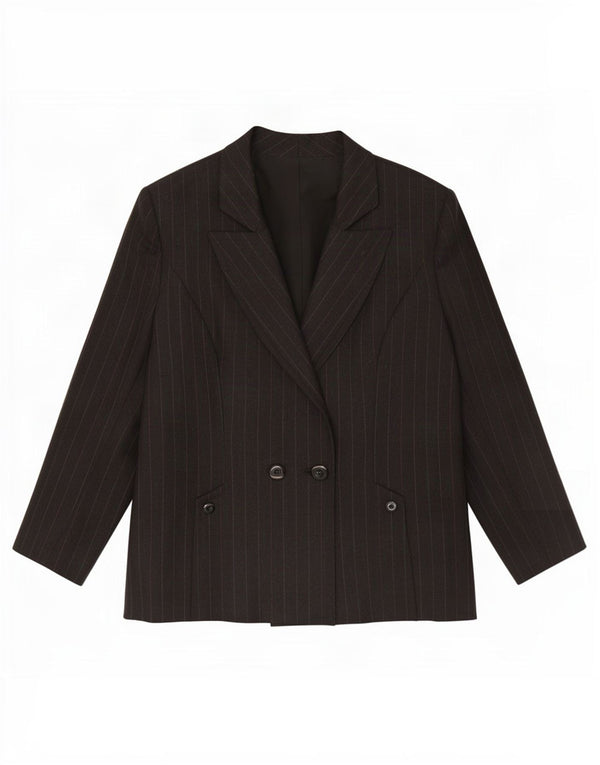 vintage Femme Double Breasted Blazer Veste UK 14 Medium Black Pinstripe