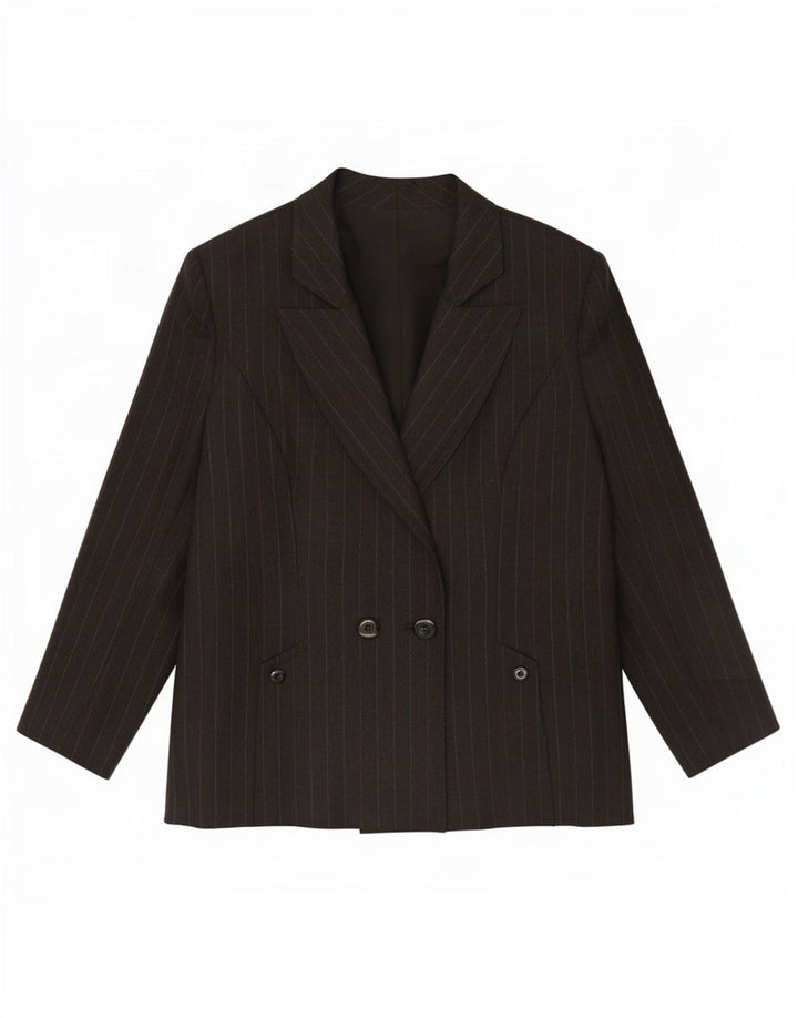 Giacca blazer doppiopetto vintage da donna UK 14 gessato medio nero